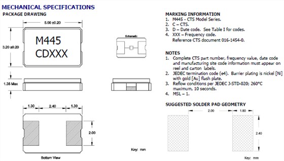 陶瓷材料封装谐振器,5032二脚进口晶振,445晶振
