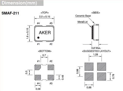AKER晶振,有源晶体振荡器,SMAF-211晶振
