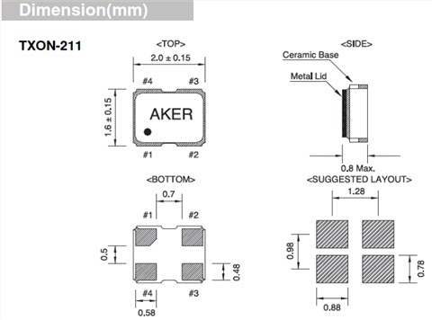 AKER晶振,TCXO晶振,TXON-211温补振荡器