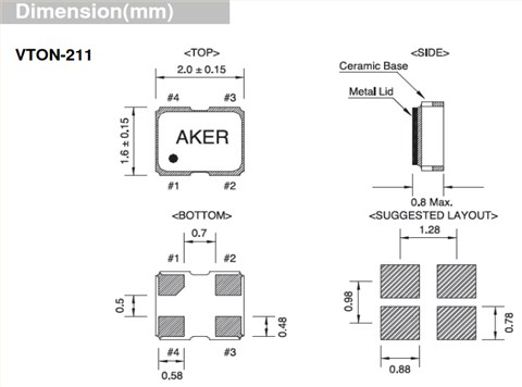 AKER晶振,VC-TCXO振荡器,VTON-211晶振