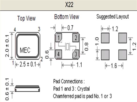 X22-48.000-20-10-10W,MERCURY晶振,X22无源晶体,2520mm
